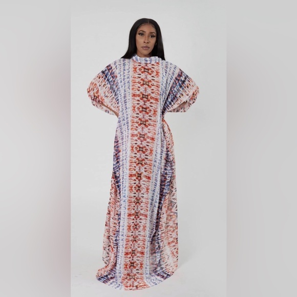 Multicolor Sheer Chiffon Handmade Kaftan Maxi Dress - Picture 2 of 4